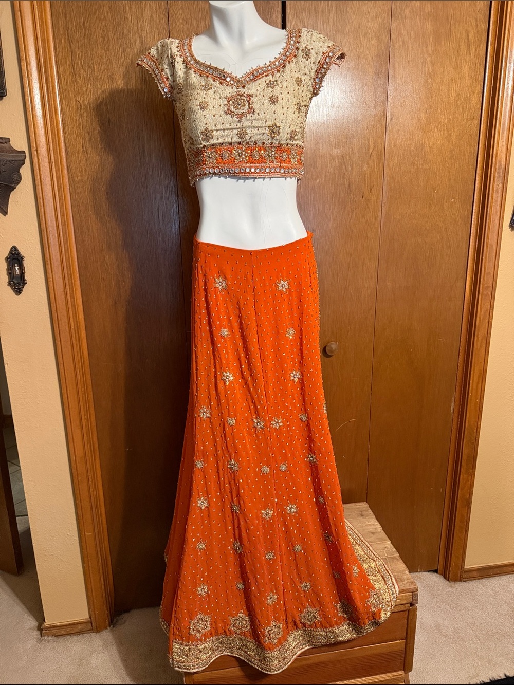 Embellished Rust Orange Elegant Beaded Lehenga and Choli.